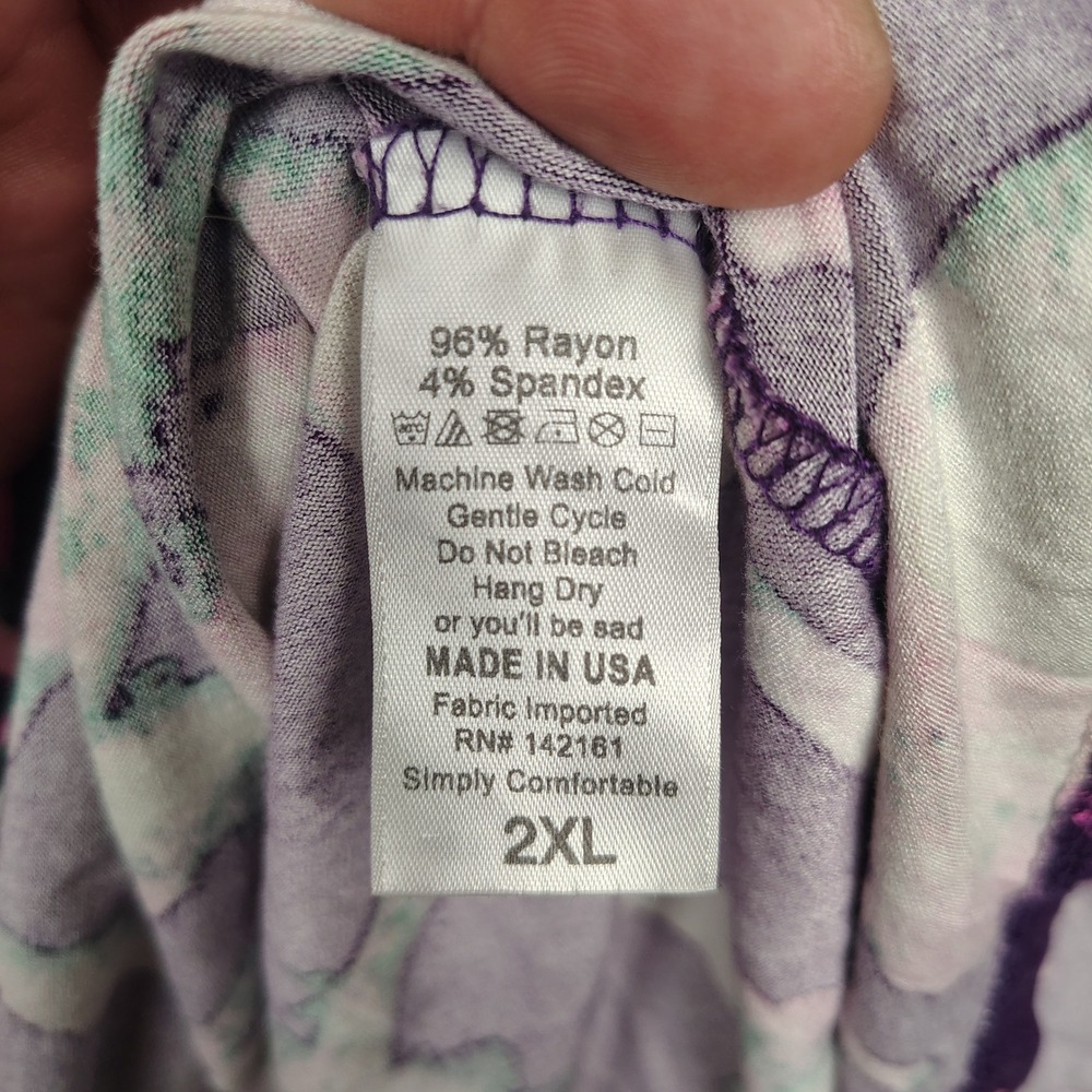 LuLaRoe Tunic Top Women 2XL Purple Floral Leaf Print Rayon Spandex Stretch - Picture 4 of 7